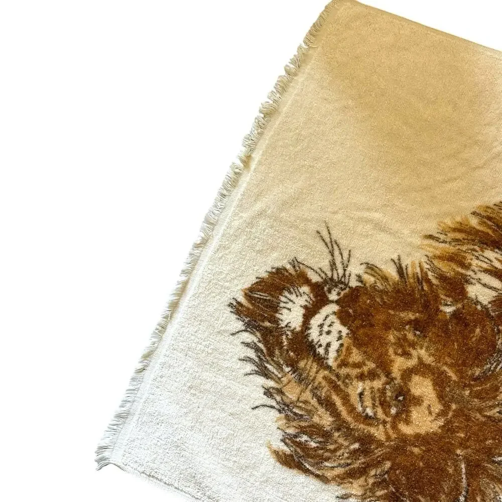 Vintage Royal Terry Lion Bath Towel MCM Safari Made USA Fringe 24x41 Brown